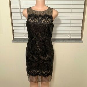 Julia Jordan black lace on beige sequined elegant cocktail dress woman size 8
